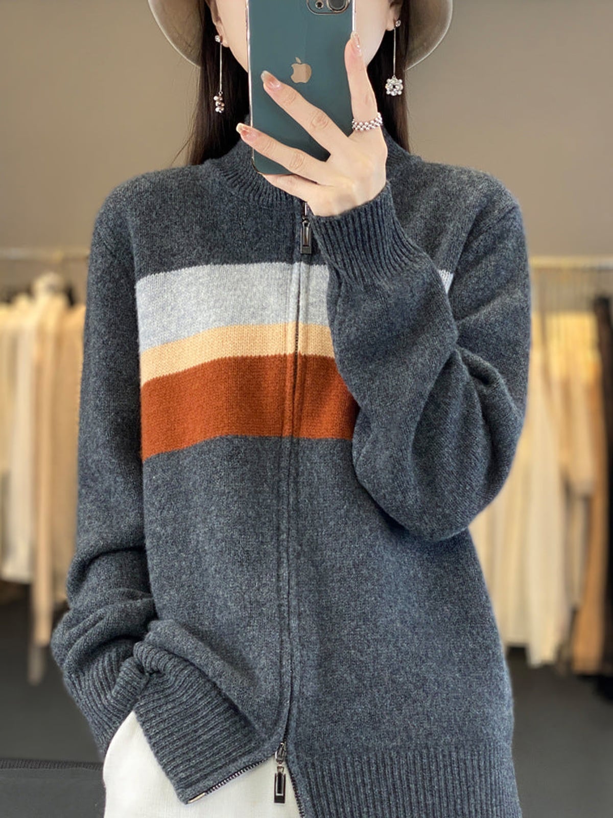 gilet femme oversize col montant zippé