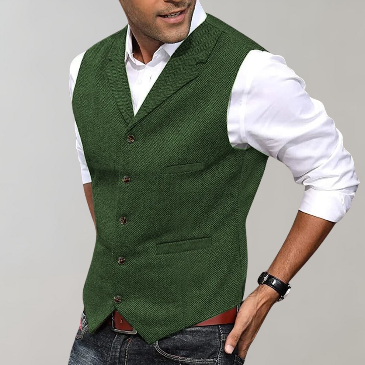 gilet homme col à revers coupe ajustée en vert