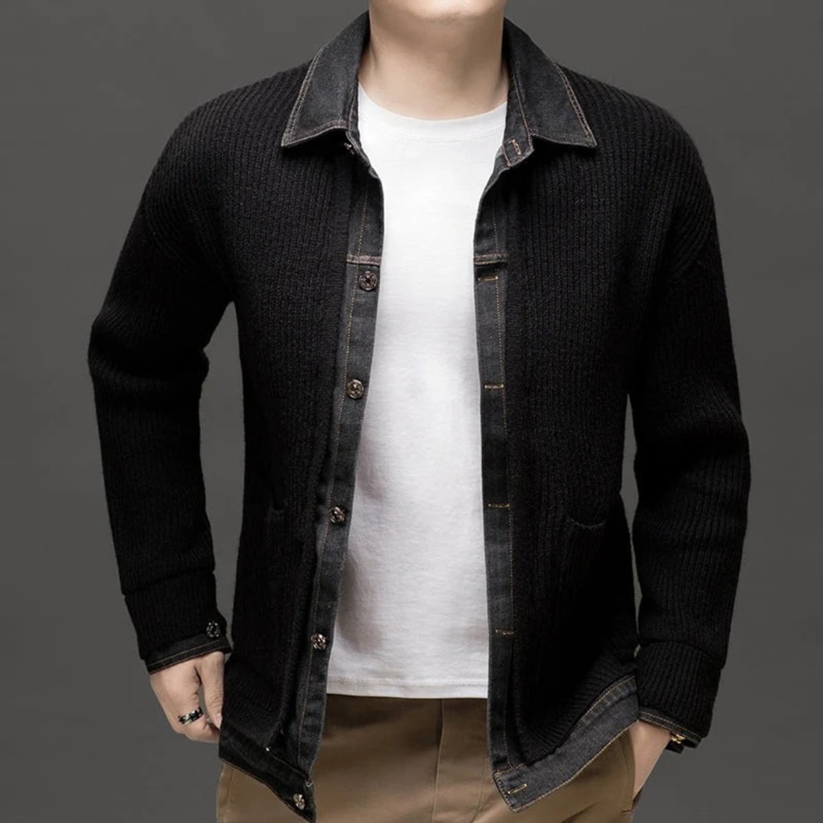 gilet homme col chemise boutonné en noir