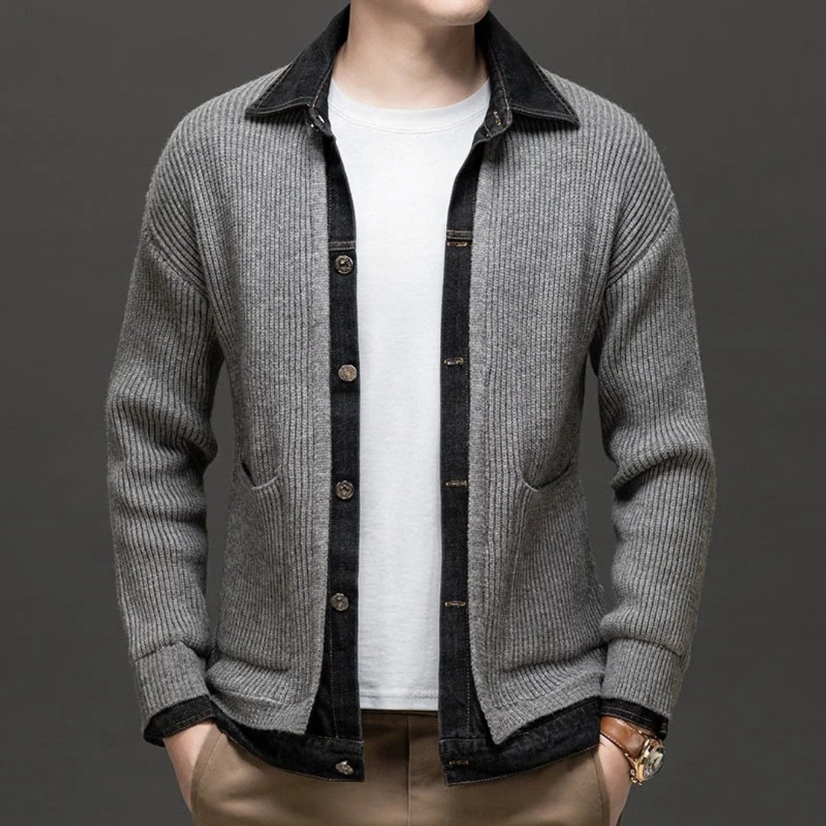 gilet homme col chemise boutonné en gris