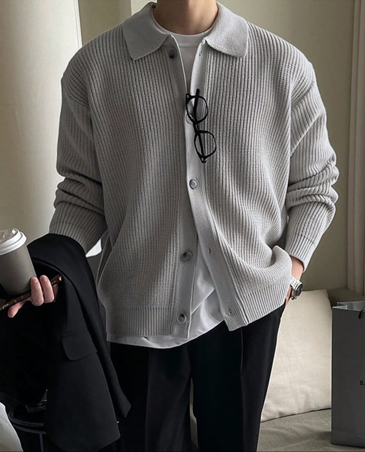 gilet homme col polo boutonné en gris