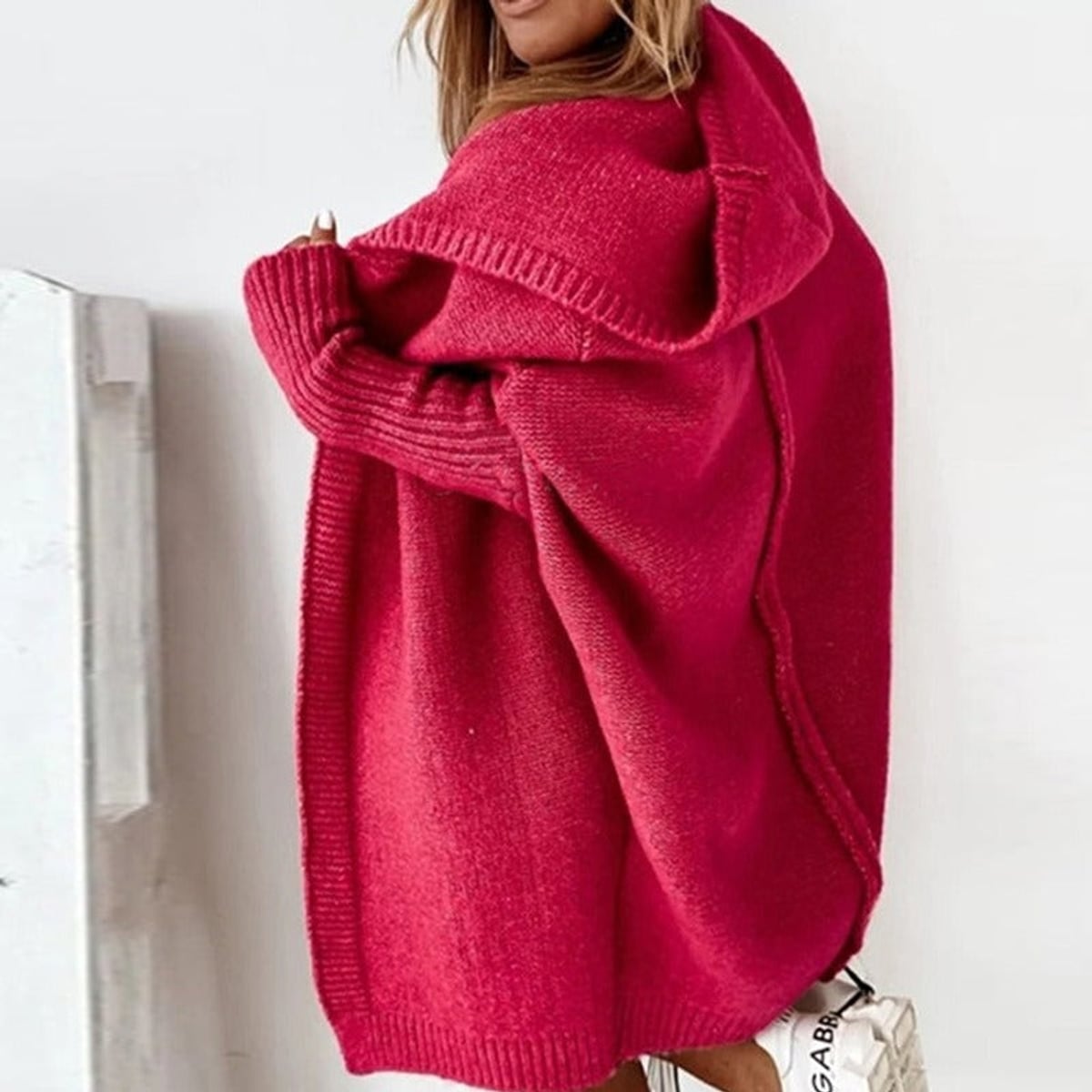 gilet long femme oversize à capuche en rouge