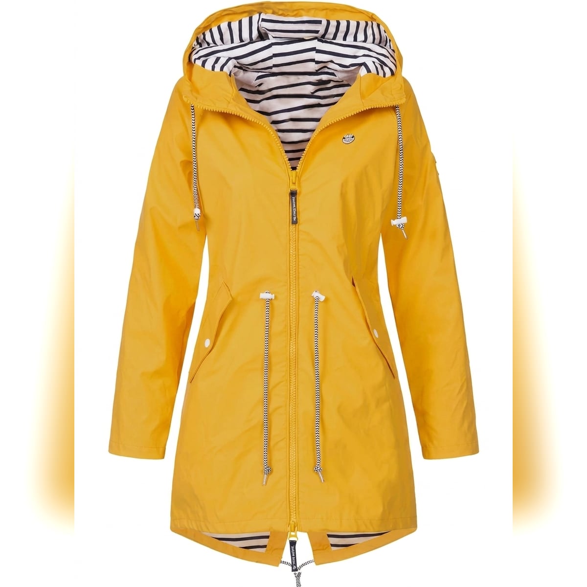 imperméable femme coupe droite à capuche en jaune