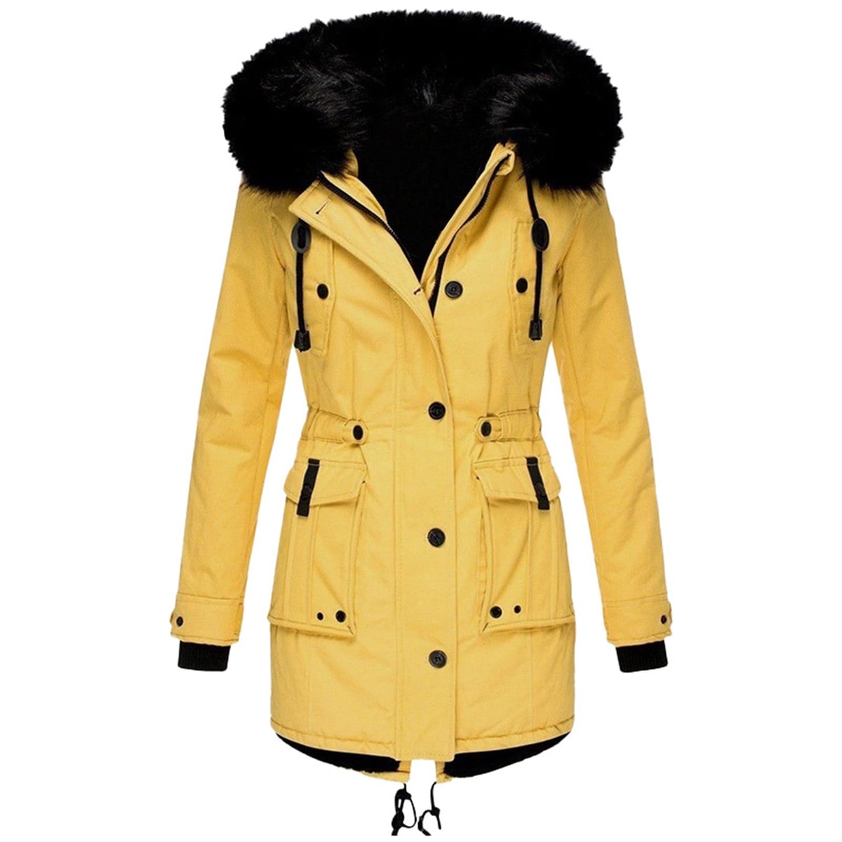 manteau femme à capuche coupe ample en jaune