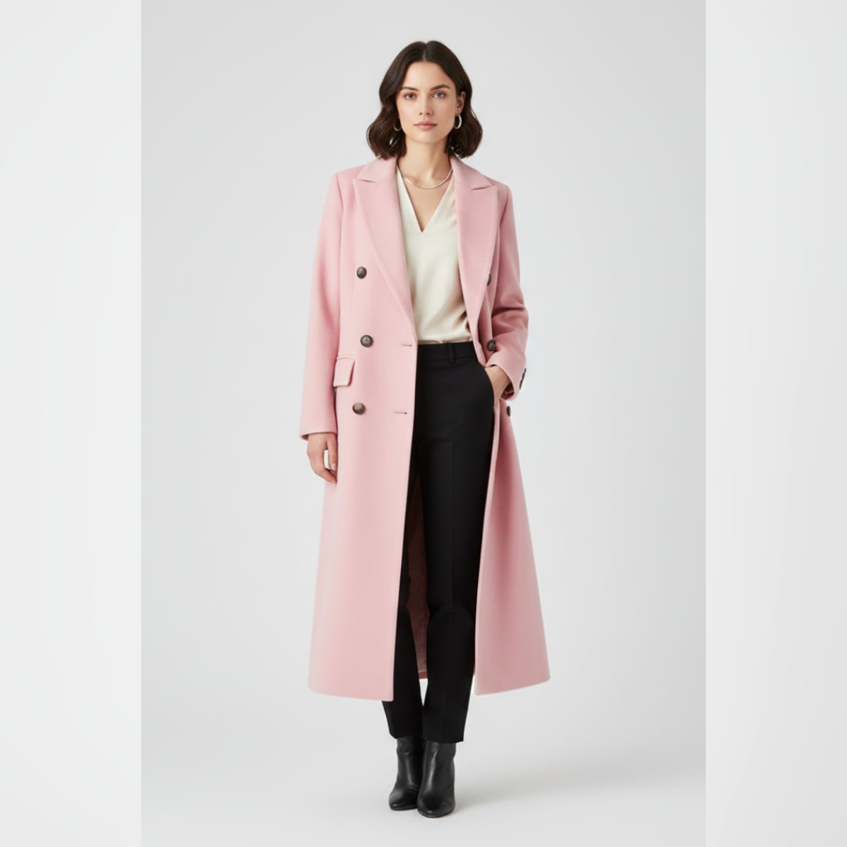 manteau femme col à revers coupe droite en rose