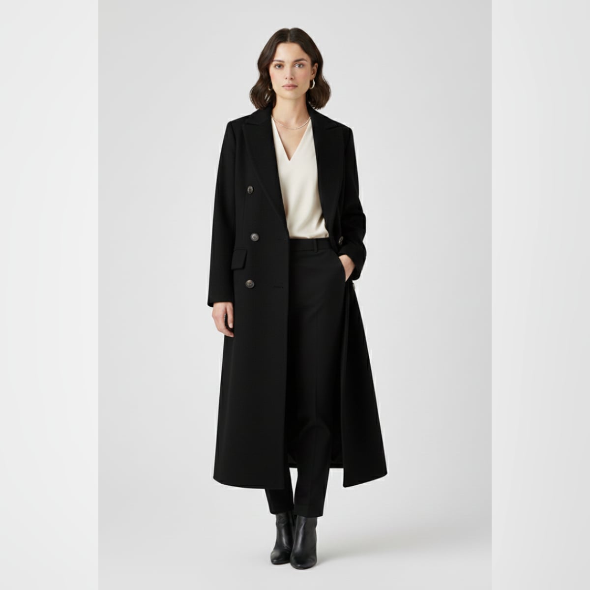 manteau femme col à revers coupe droite en noir
