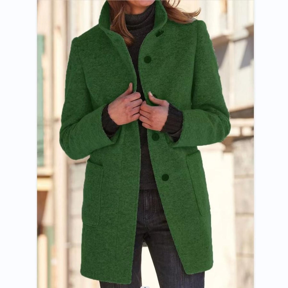 manteau femme col montant coupe droite en vert