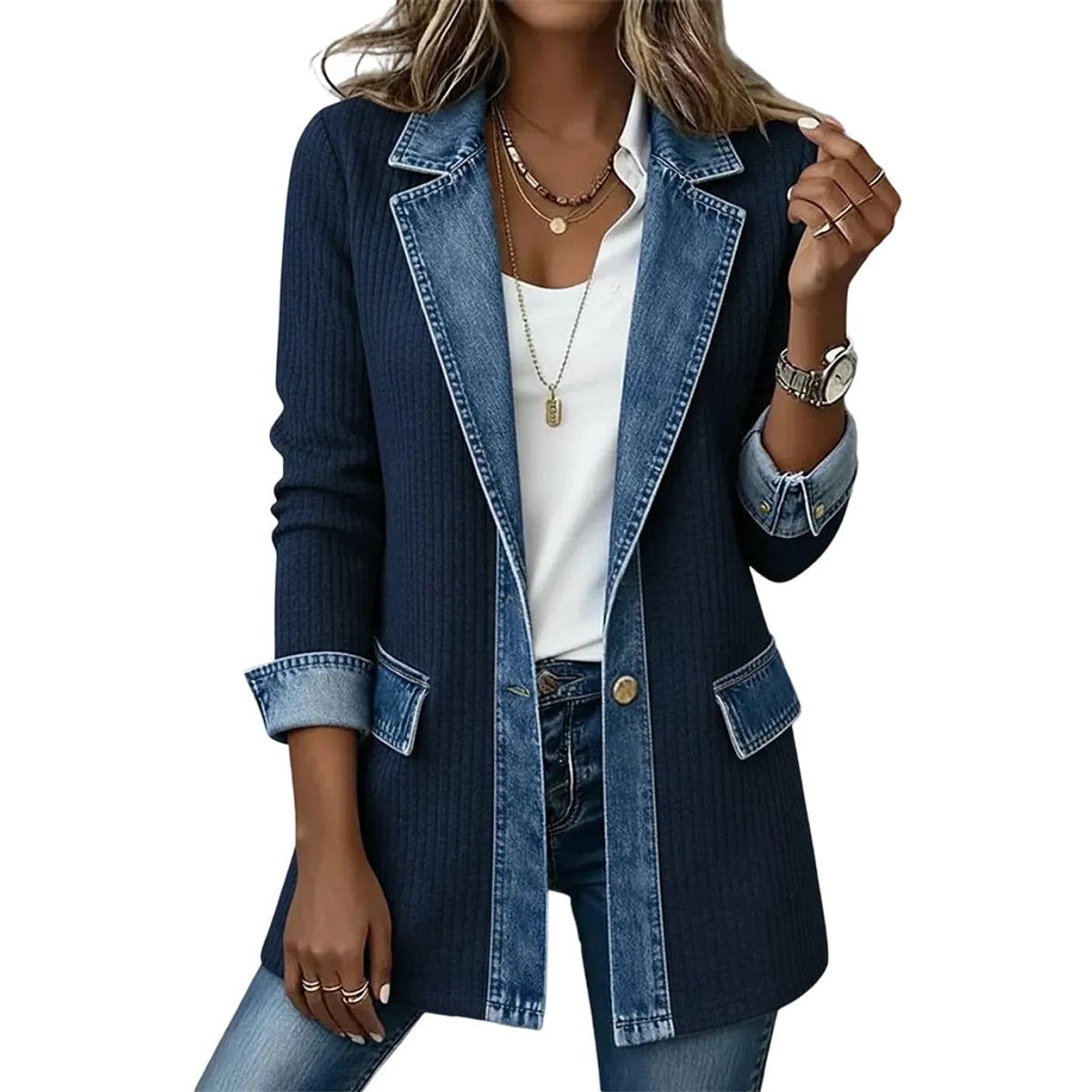 manteau femme côtelé coupe droite en bleu marine
