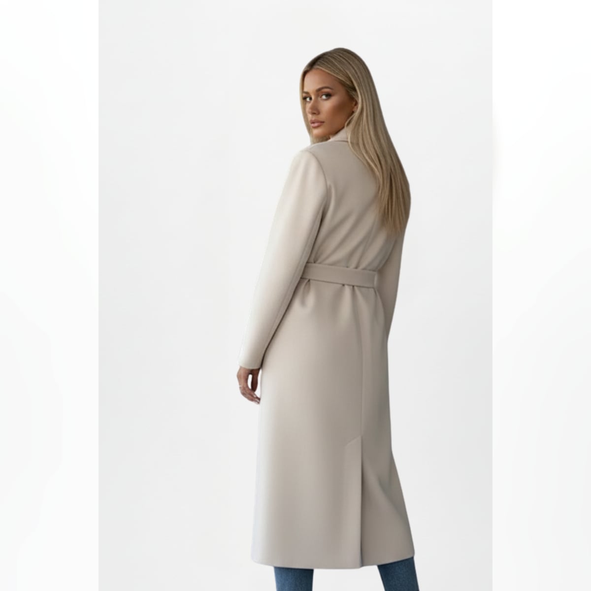 manteau femme long ceinturé croisé