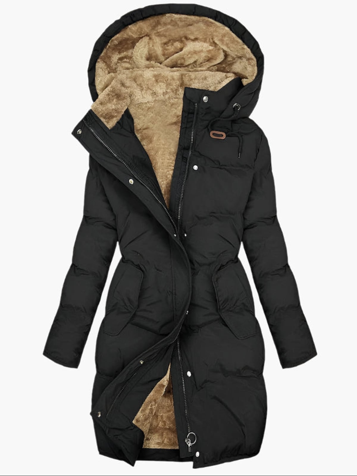 manteau femme long matelassé à capuche noir
