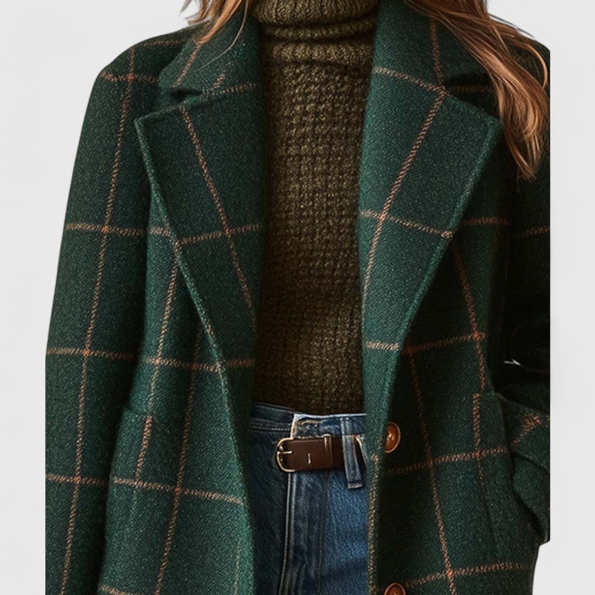 manteau femme mi-long à carreaux col cranté