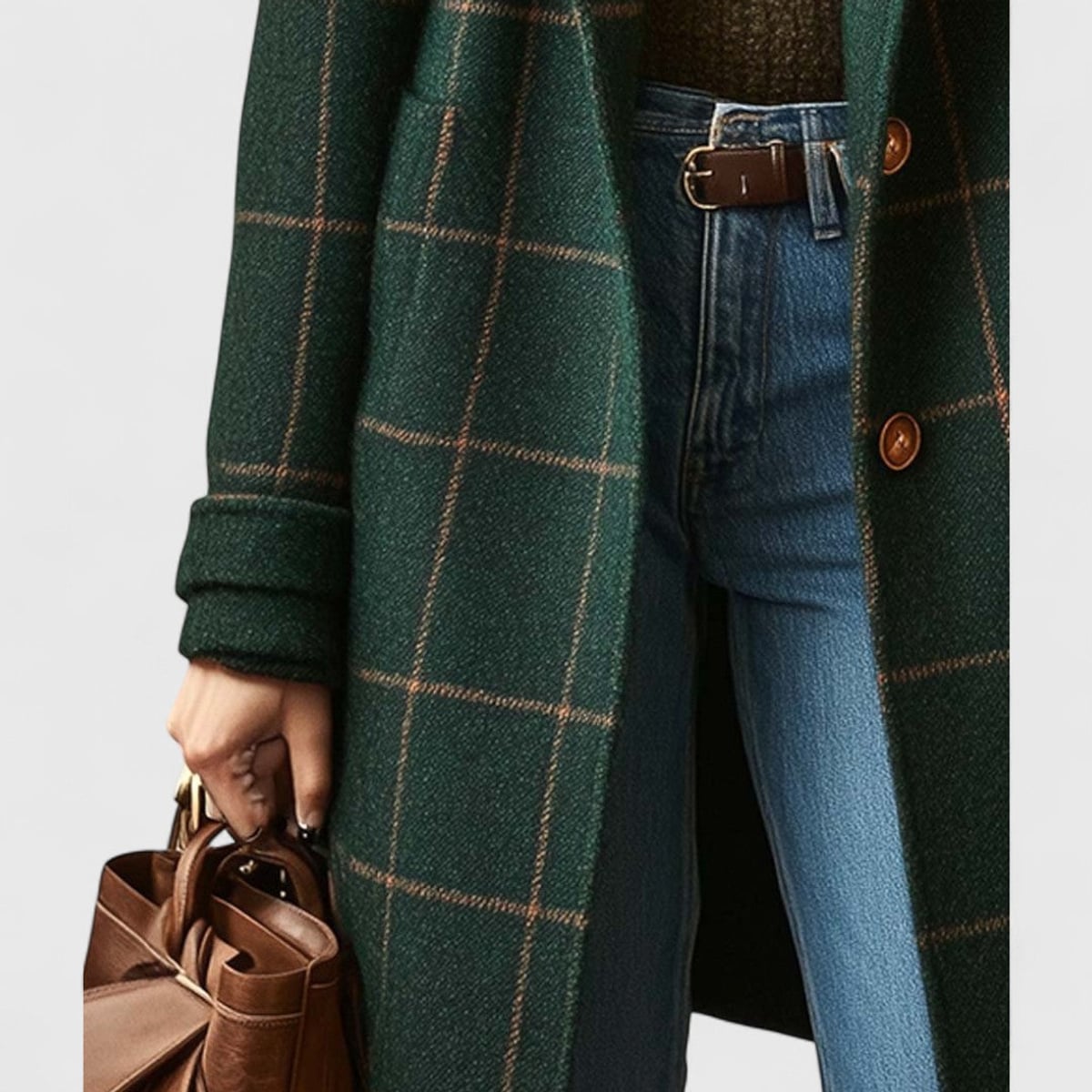 manteau femme mi-long à carreaux col cranté