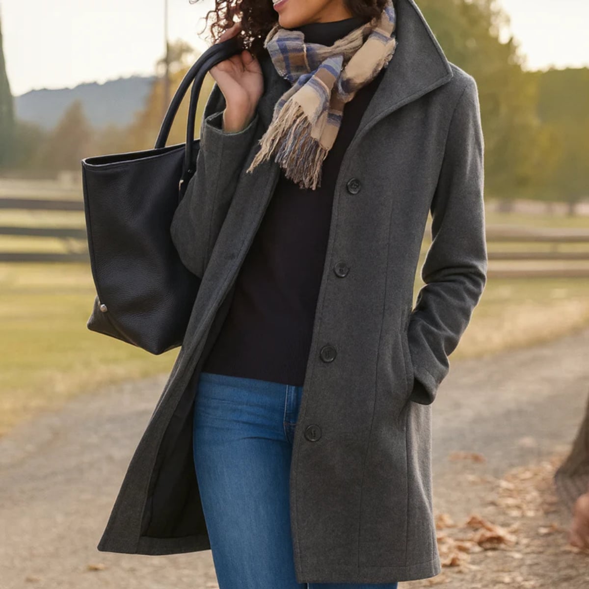 manteau femme mi-long boutonnage simple en gris