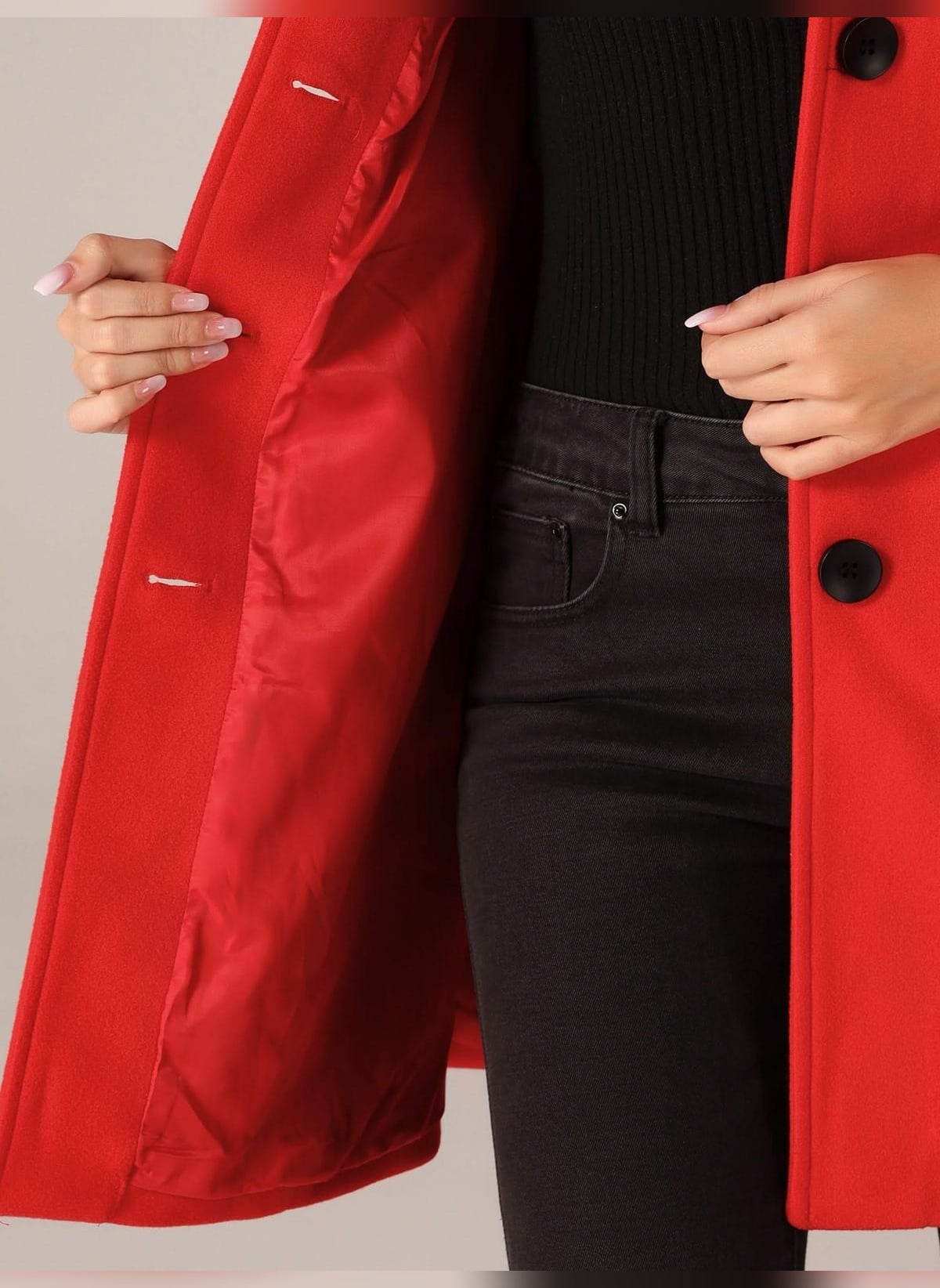 manteau femme mi-long coupe trapèze en rouge