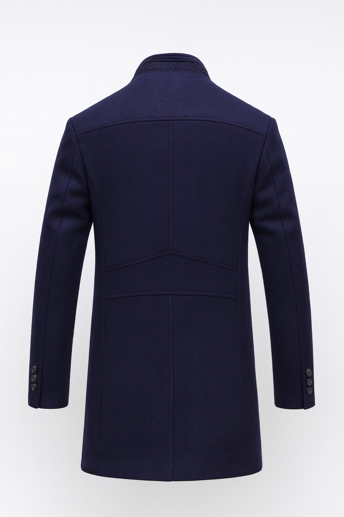 manteau homme chaud col montant coupe droite en bleu marine