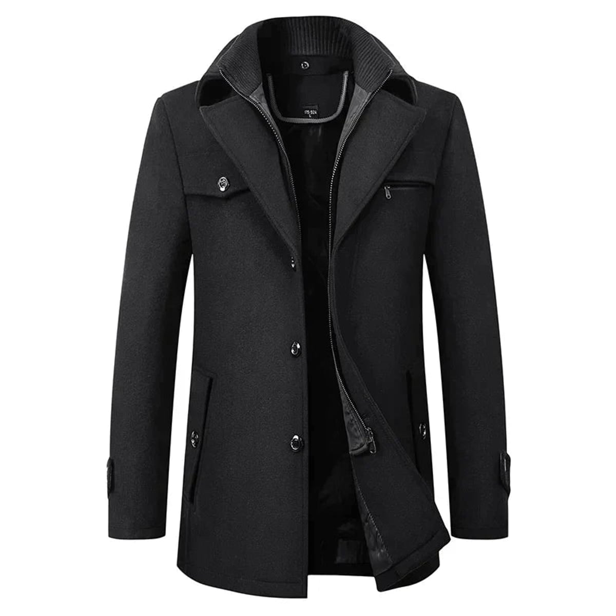 manteau homme col à revers coupe ajustée en noir