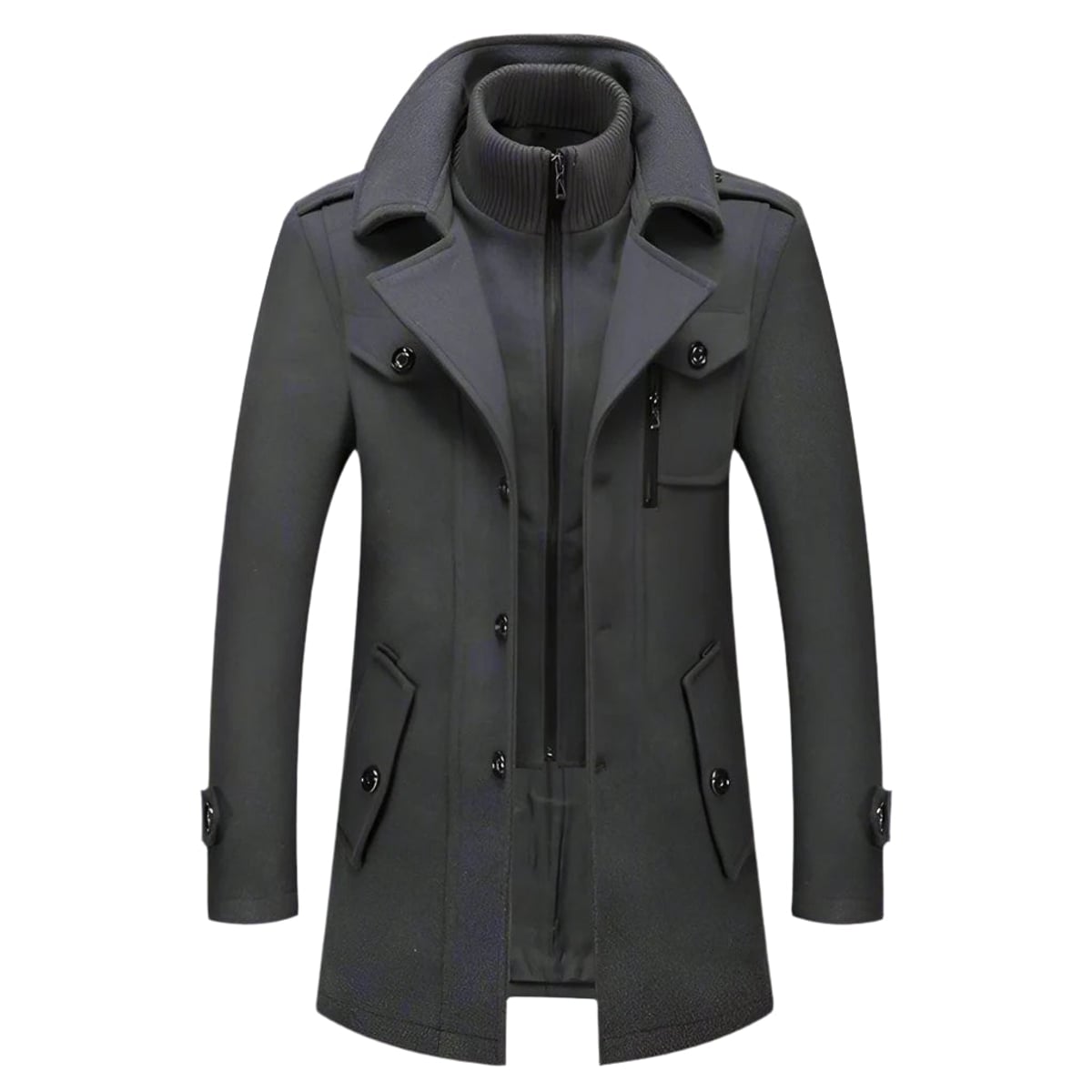 manteau homme col montant coupe droite gris