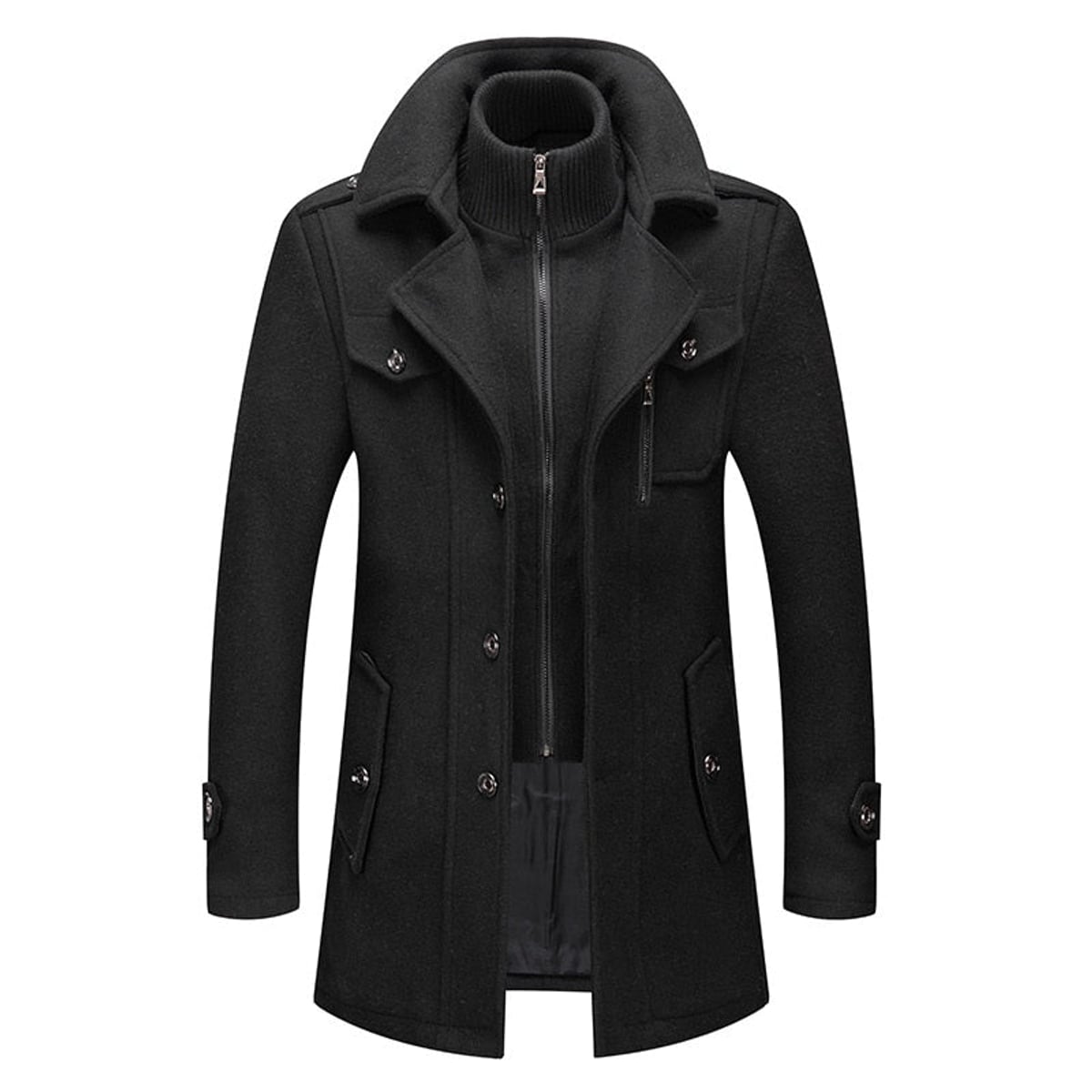 manteau homme col montant coupe droite noir