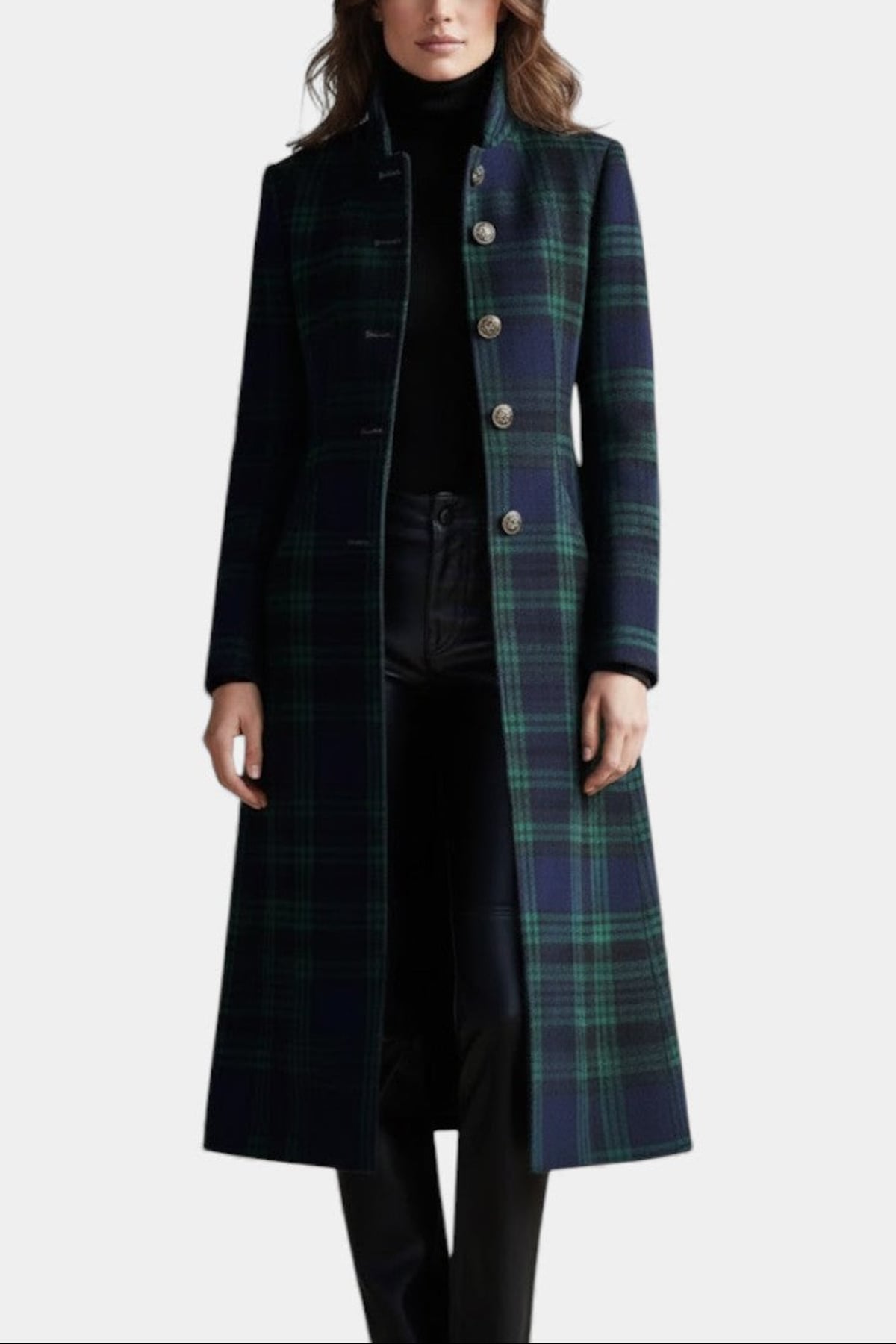 manteau long femme carreaux col montant