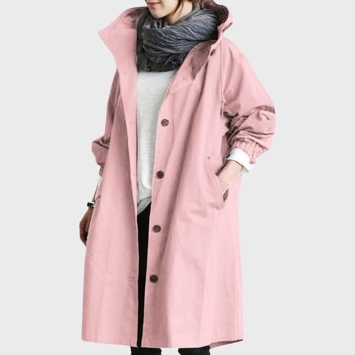 manteau long femme oversize à capuche en rose