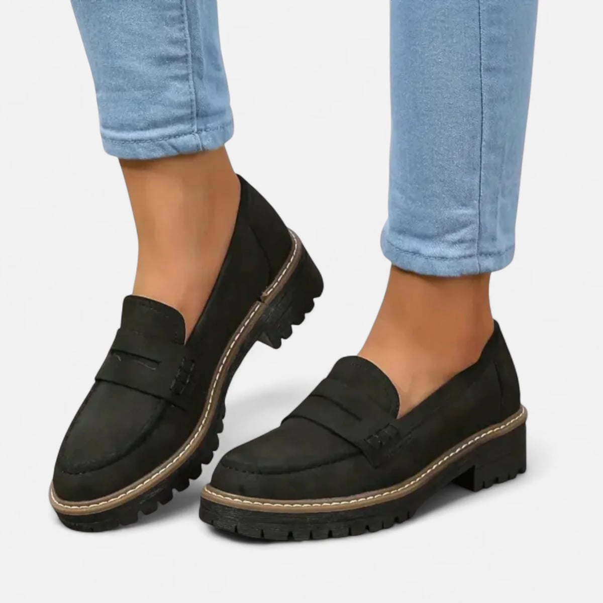 mocassin femme semelle plateforme crantée en noir