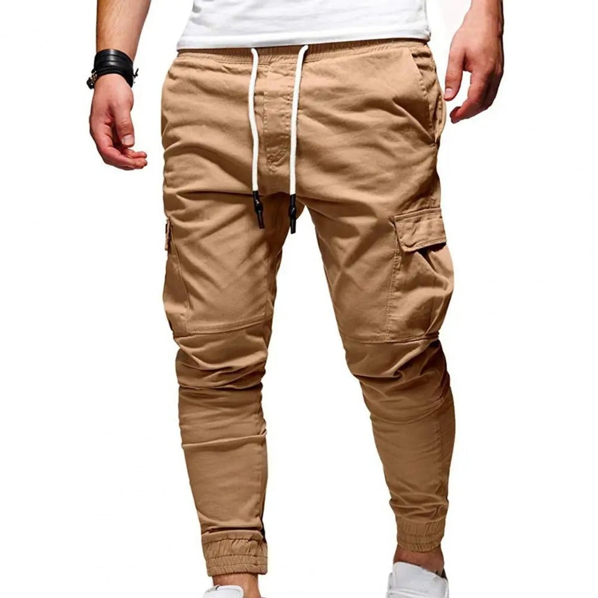 pantalon cargo homme coupe slim jogger en kaki