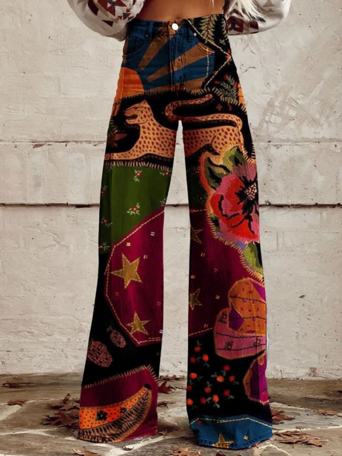 pantalon femme large taille haute imprimé