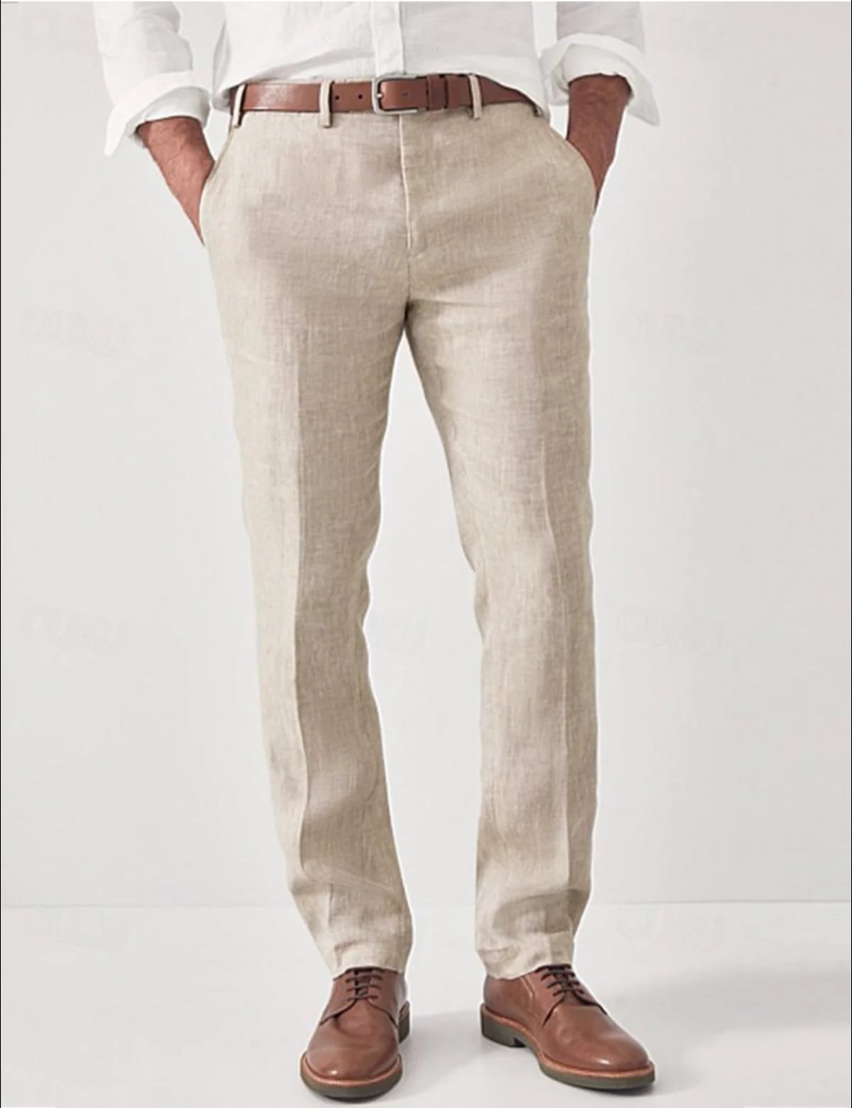 pantalon homme chino coupe droite taille mi-haute en beige
