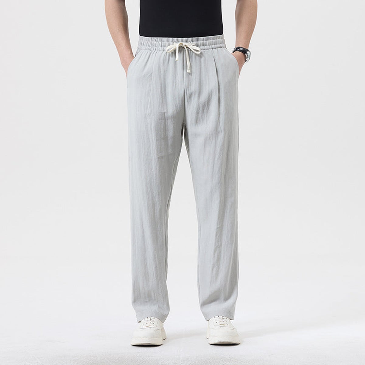 pantalon homme coupe droite taille élastiquée en gris