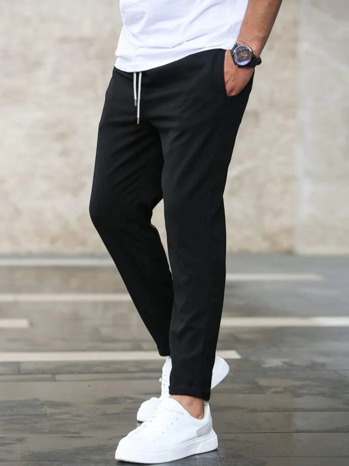 pantalon homme coupe slim taille élastiquée