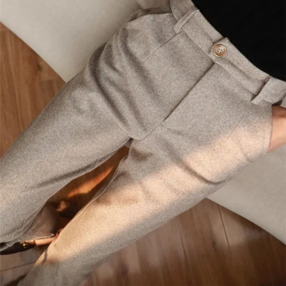 pantalon homme taille haute chevrons en beige