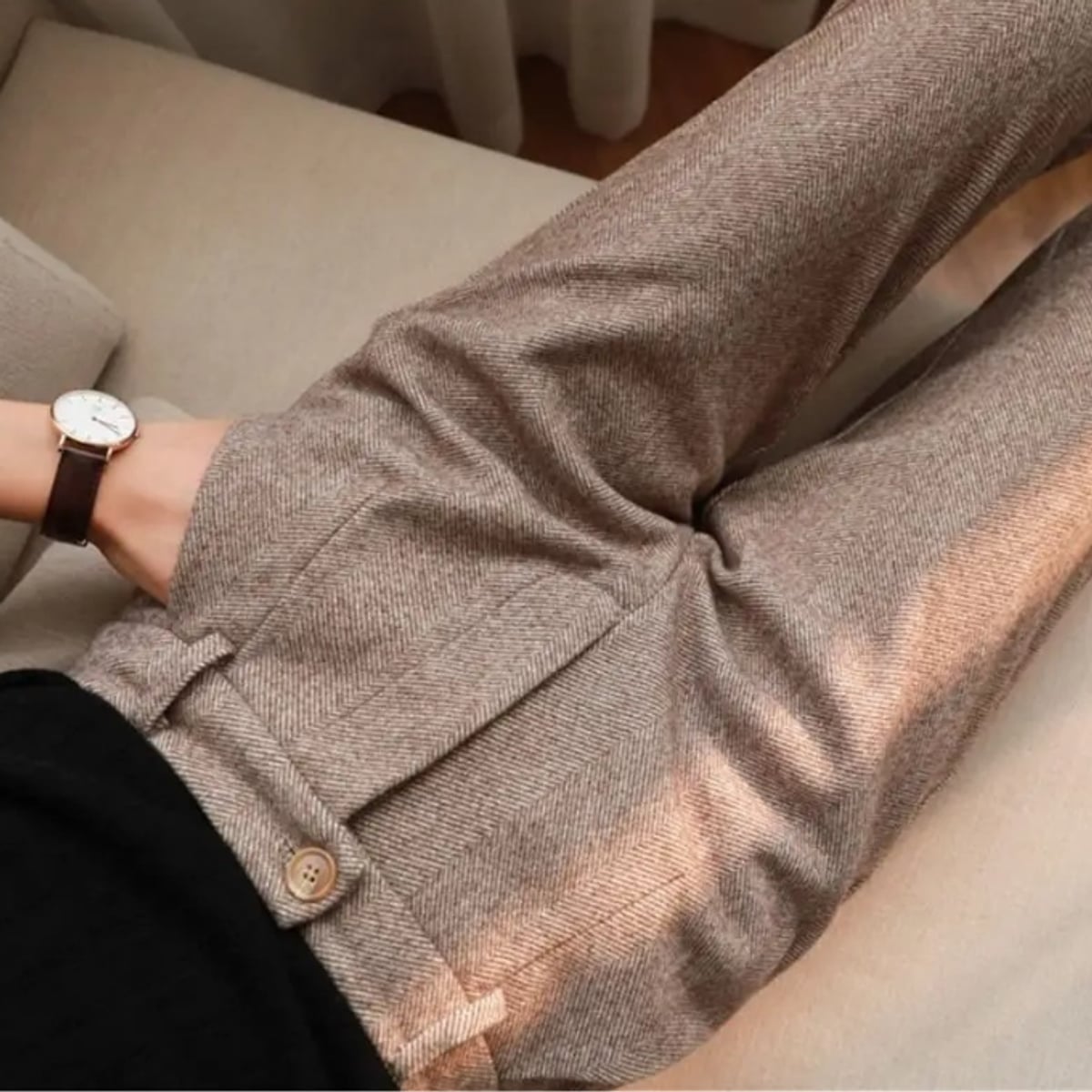 pantalon homme taille haute chevrons en marron