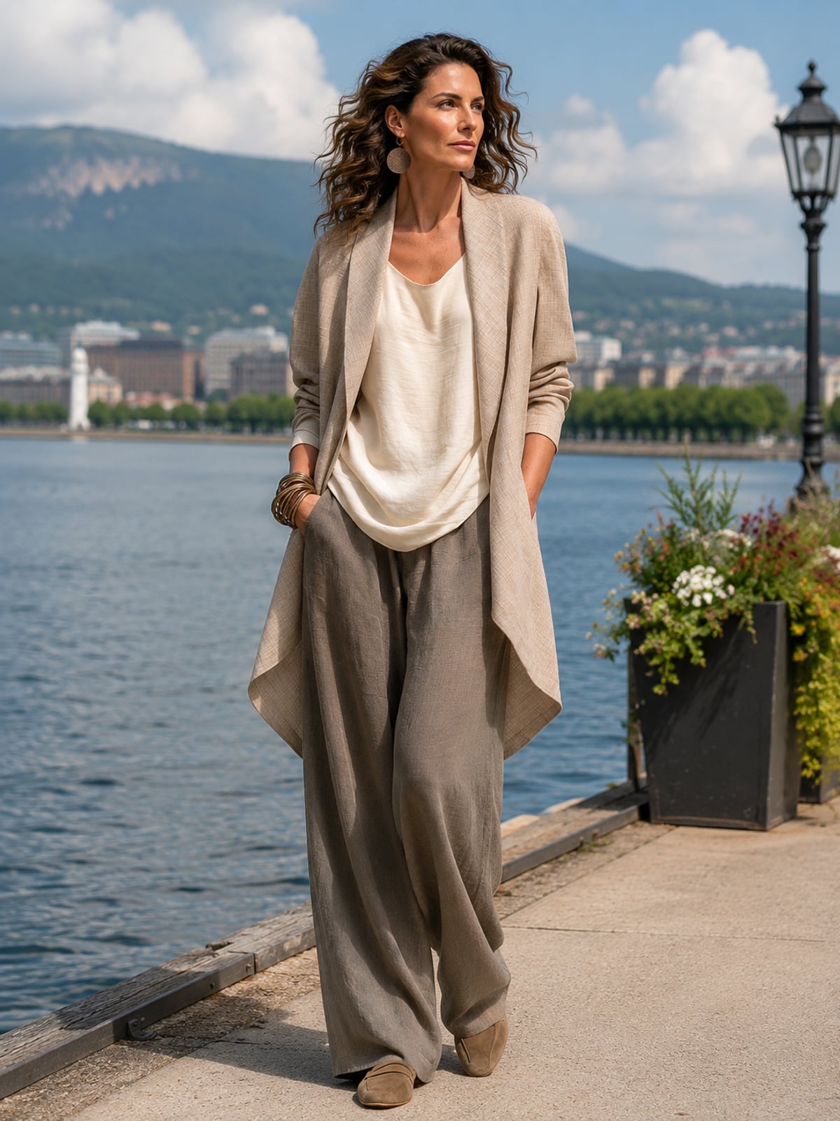 pantalon large femme taille élastique coupe fluide