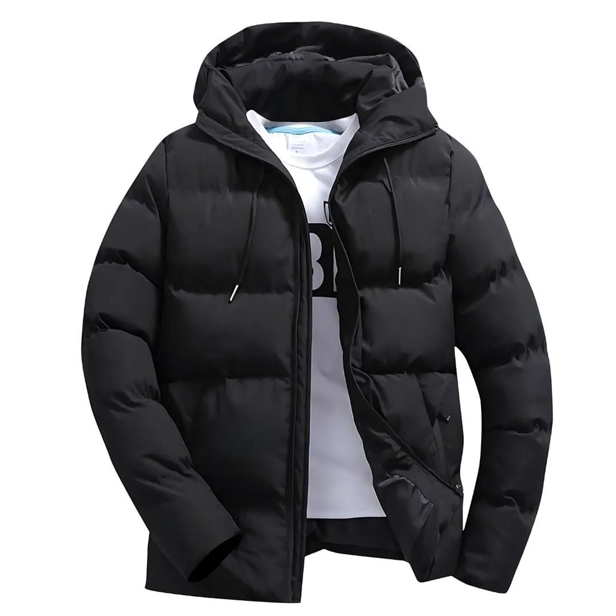 parka homme à capuche coupe droite en noir