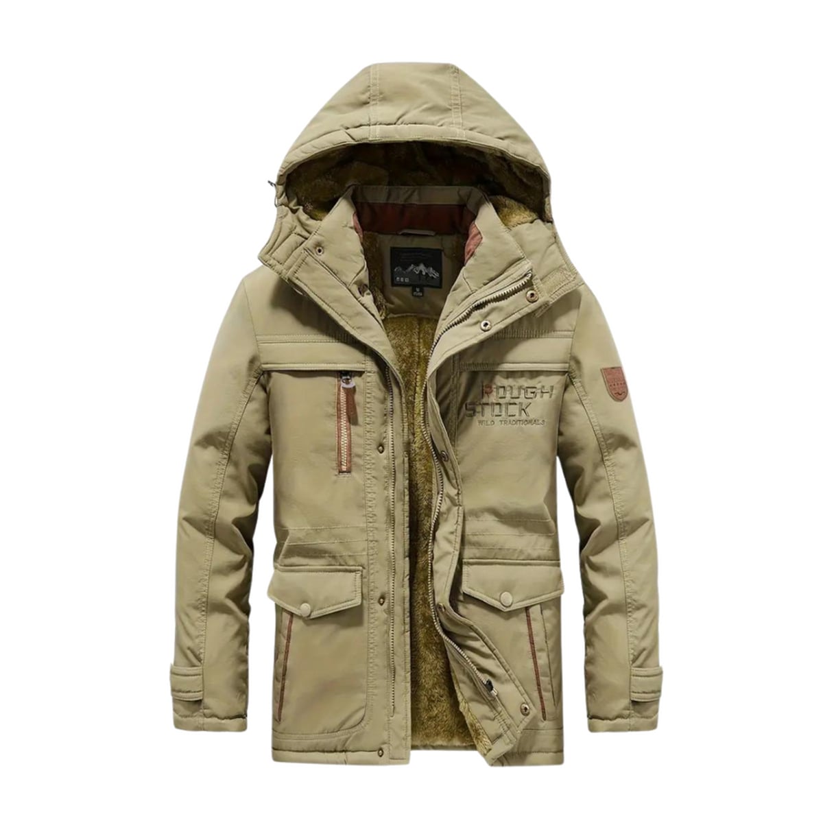 parka homme hiver imperméable à capuche doublée en kaki