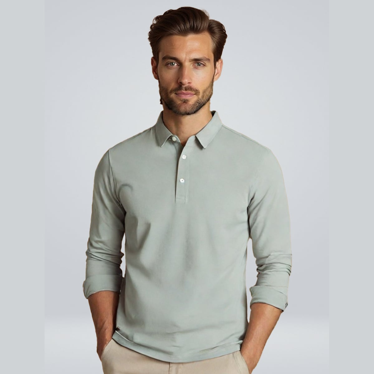 polo homme manche longue coupe classique en gris
