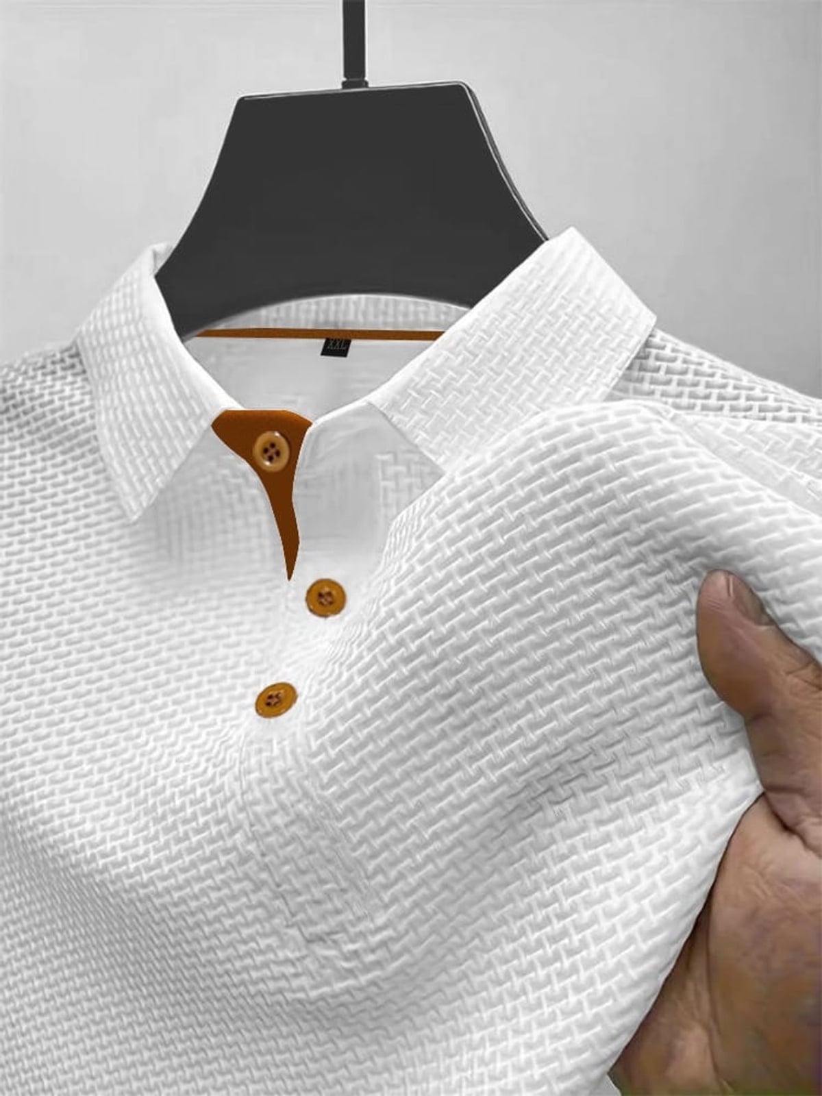 polo homme manches courtes col polo texturé en blanc