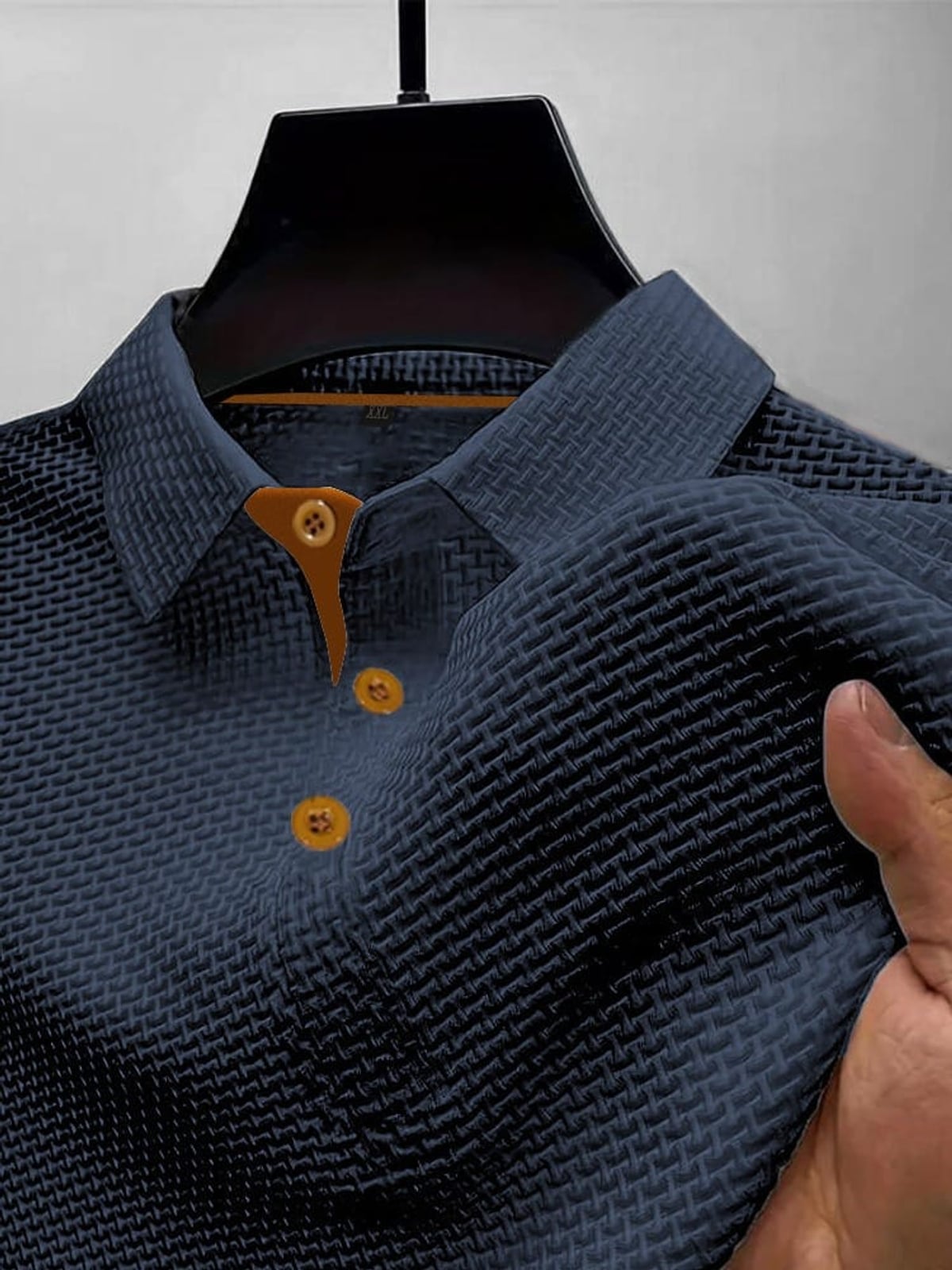 polo homme manches courtes col polo texturé en bleu foncé
