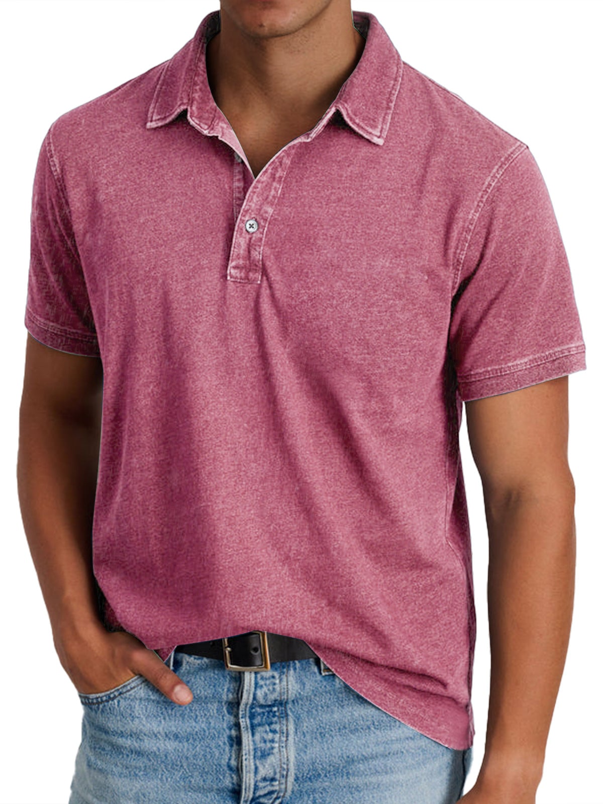polo homme manches courtes coupe droite en rose