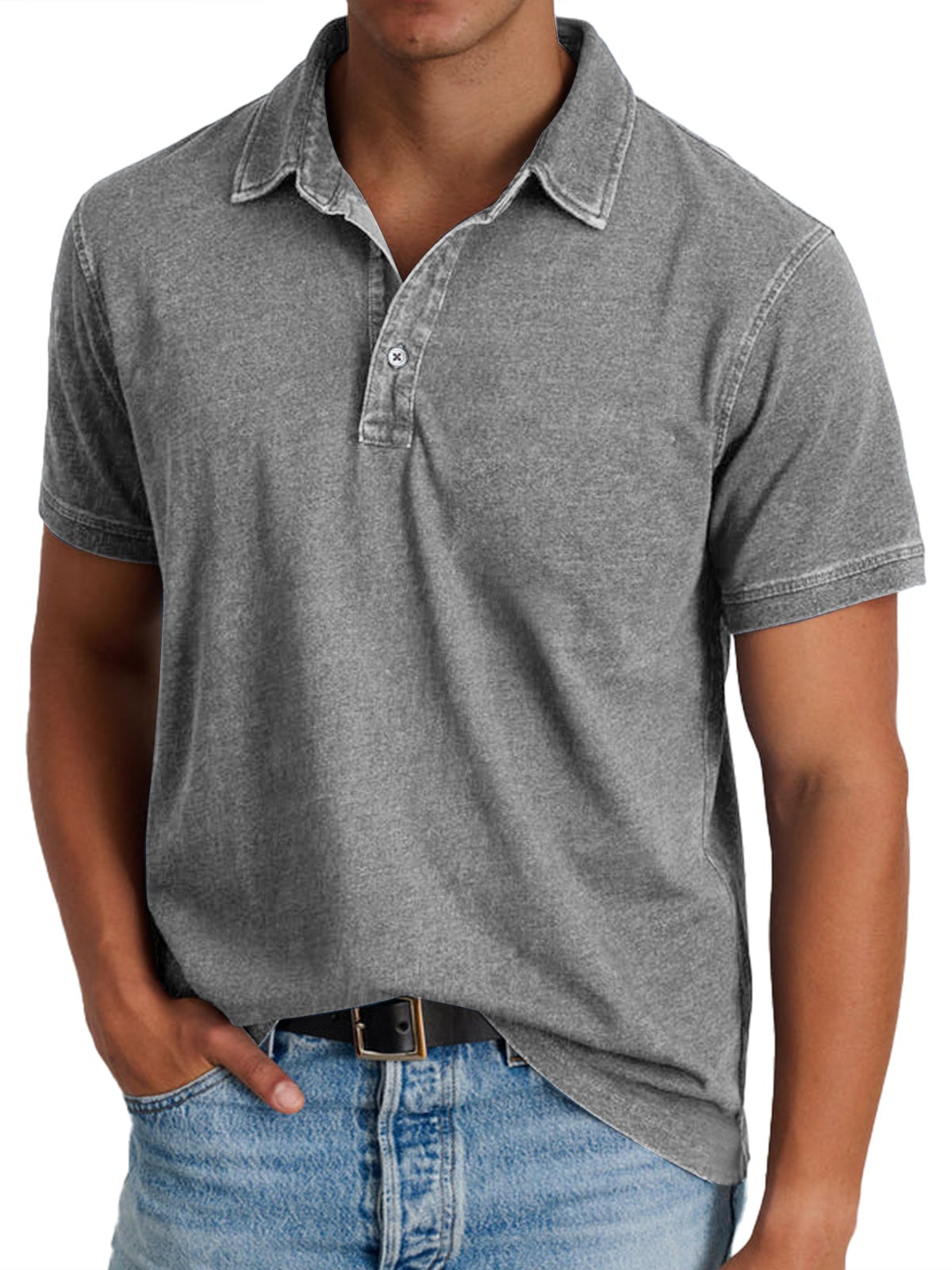 polo homme manches courtes coupe droite en gris