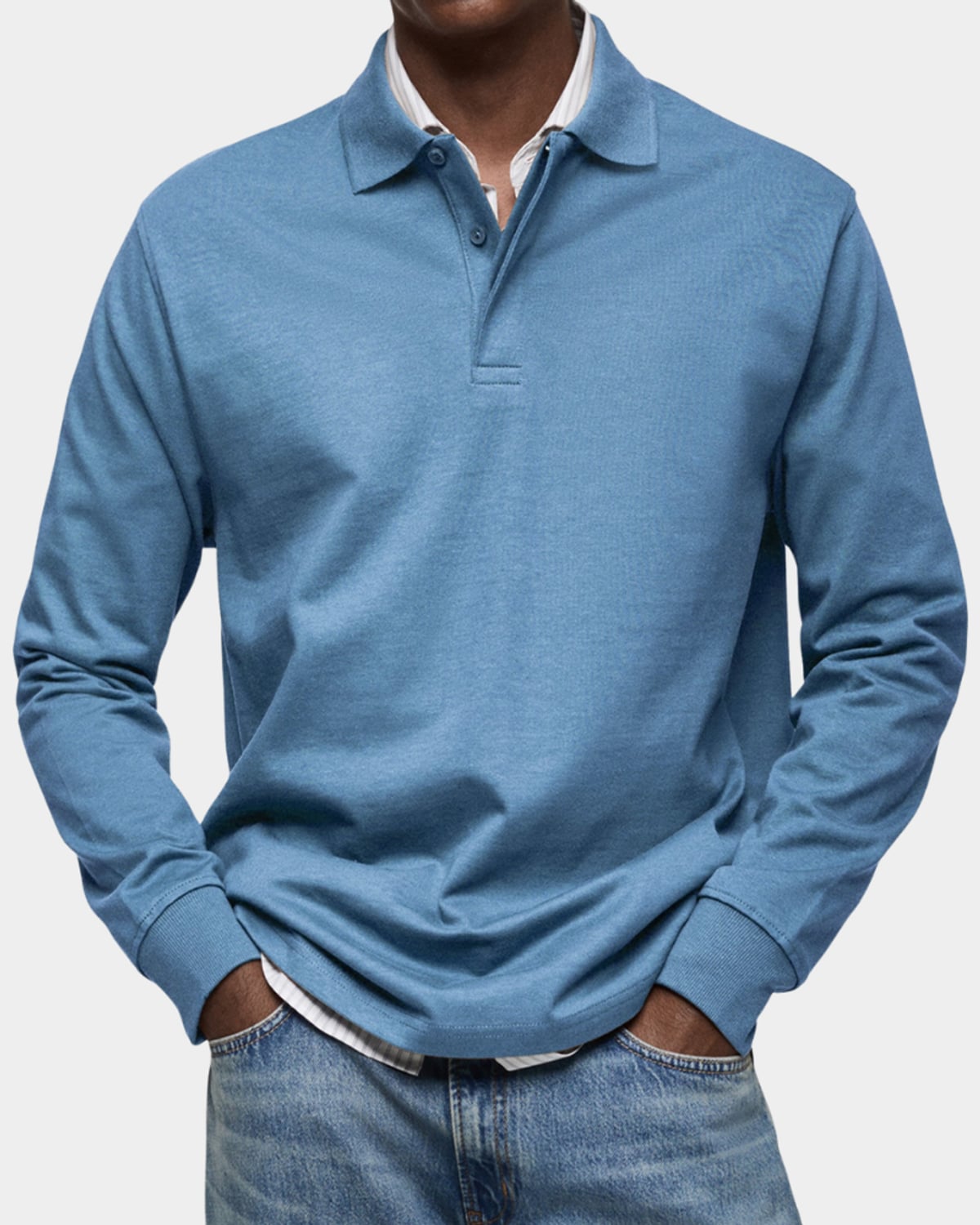polo homme manches longues coupe classique en bleu clair