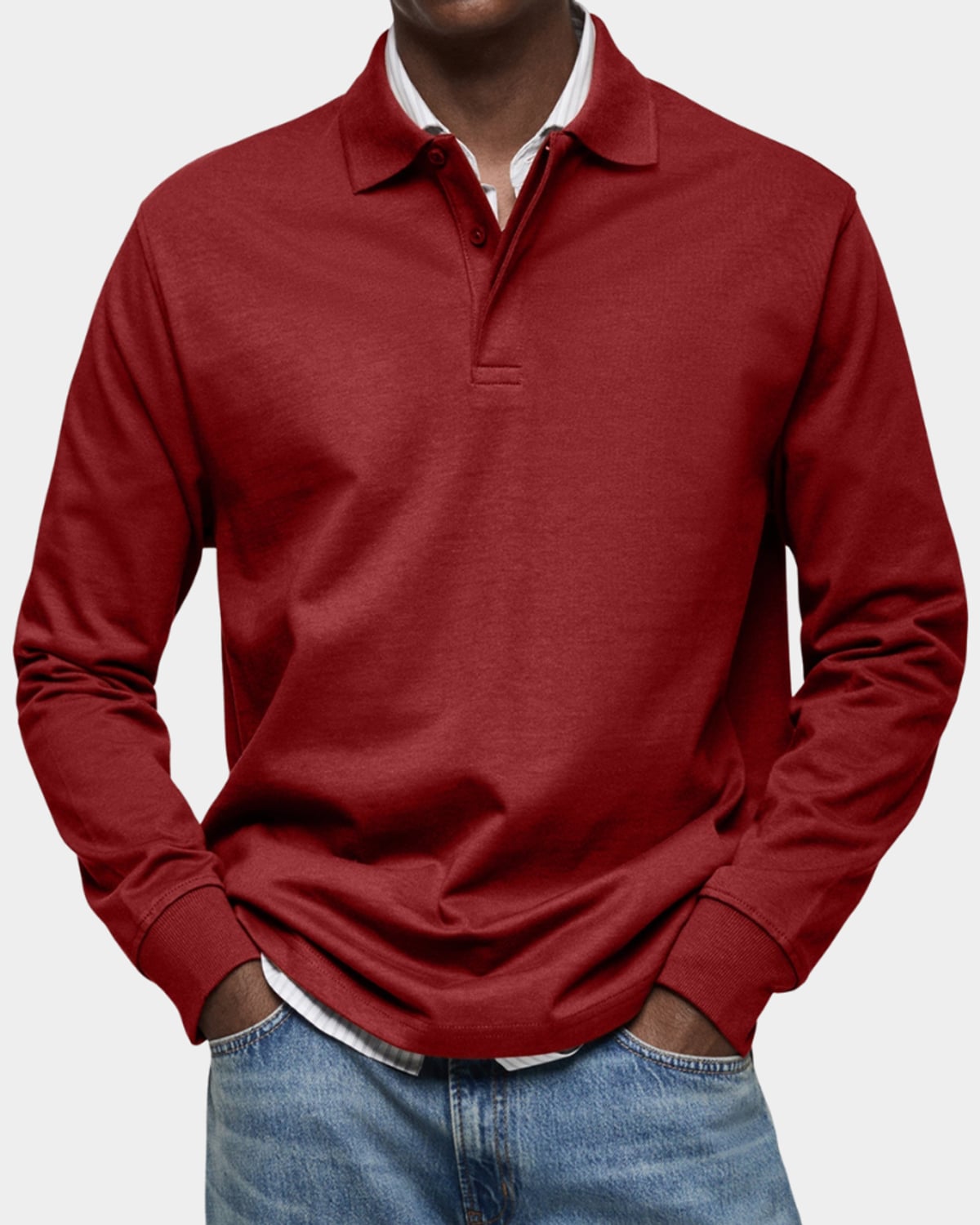 polo homme manches longues coupe classique en rouge