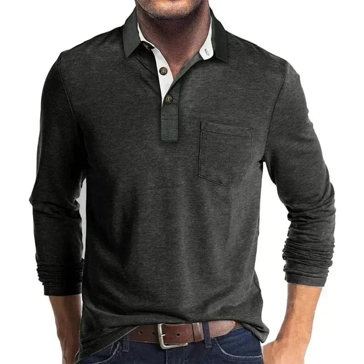 polo homme manches longues coupe régulière en gris foncé