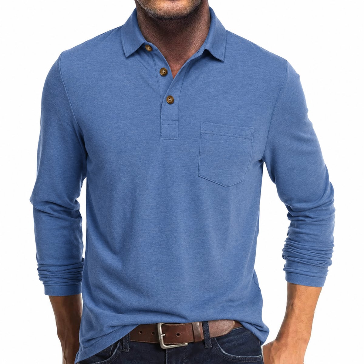 polo homme manches longues coupe régulière en bleu clair