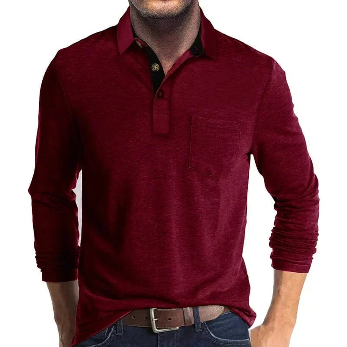 polo homme manches longues coupe régulière en rouge