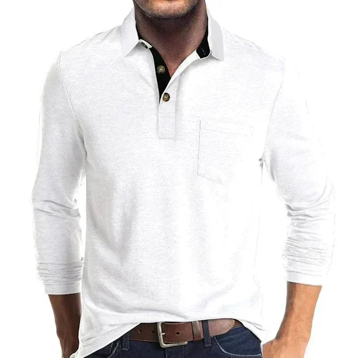 polo homme manches longues coupe régulière en blanc