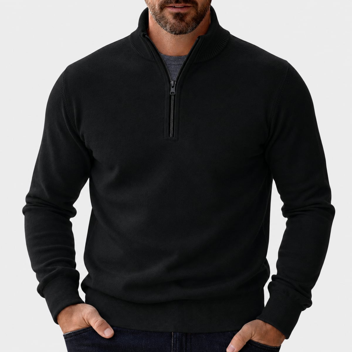pull camionneur homme col zippé en noir