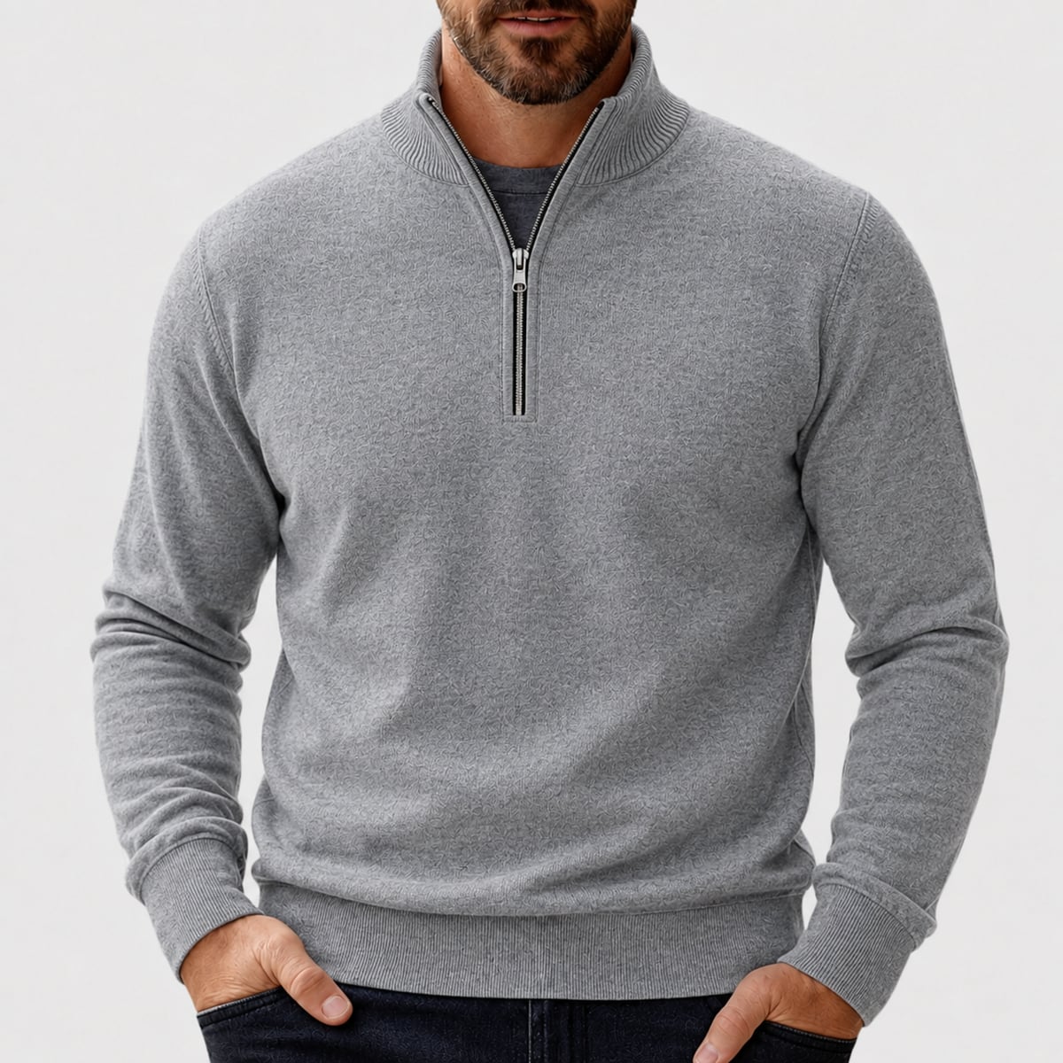 pull camionneur homme col zippé en gris foncé