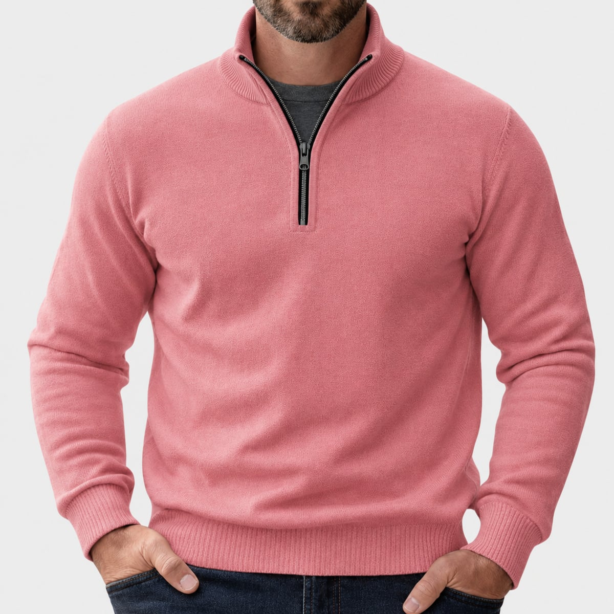 pull camionneur homme col zippé en rose