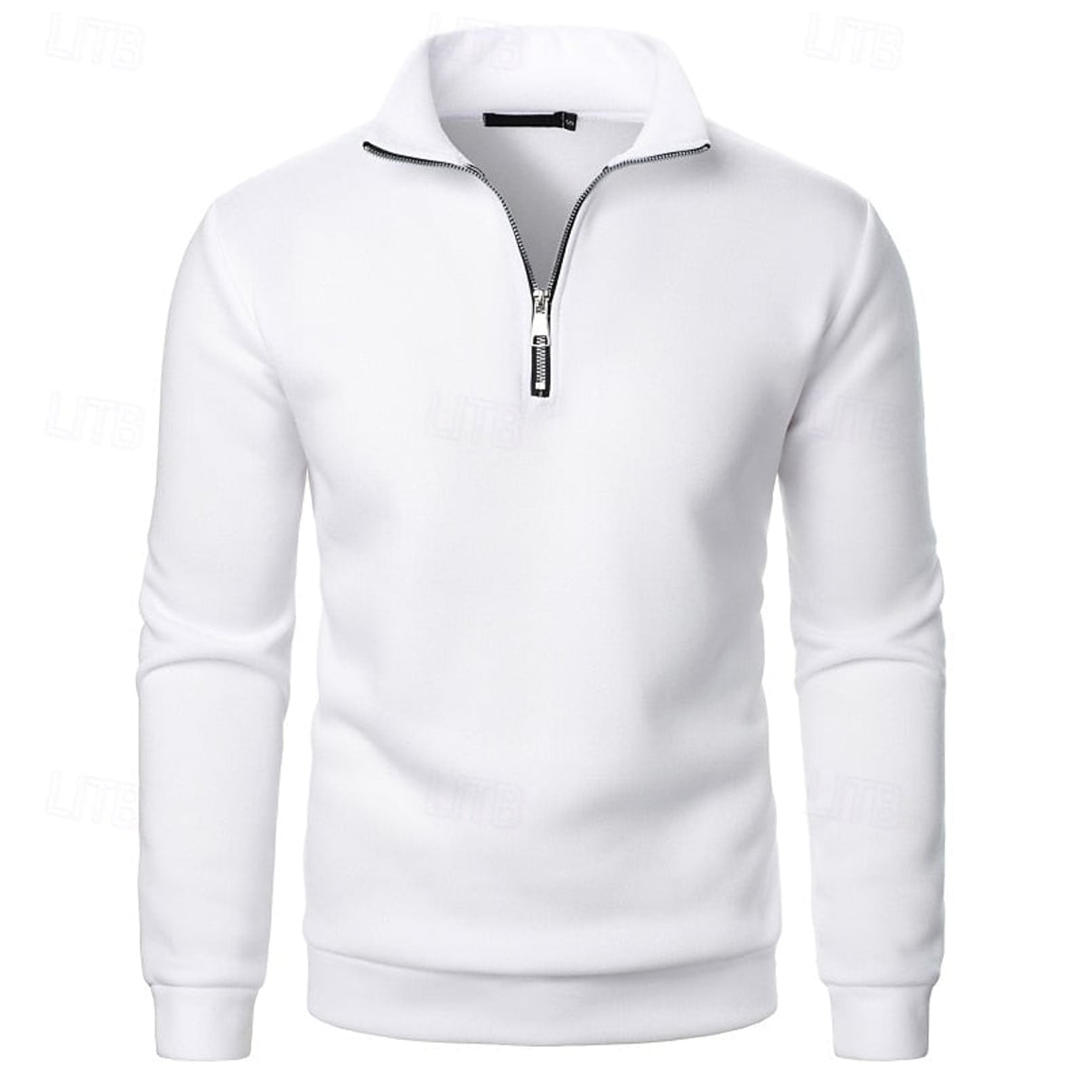pull camionneur homme col zippé coupe ajustée en blanc